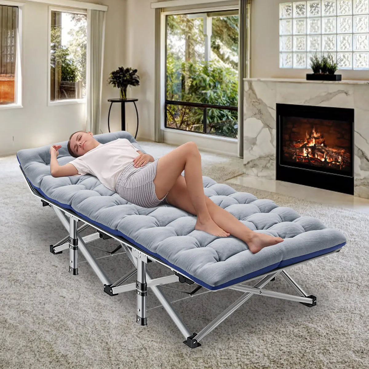 DoCred XXL Folding Camping Cot with Mattress, 880-Lb Heavy-Duty Portable Bed