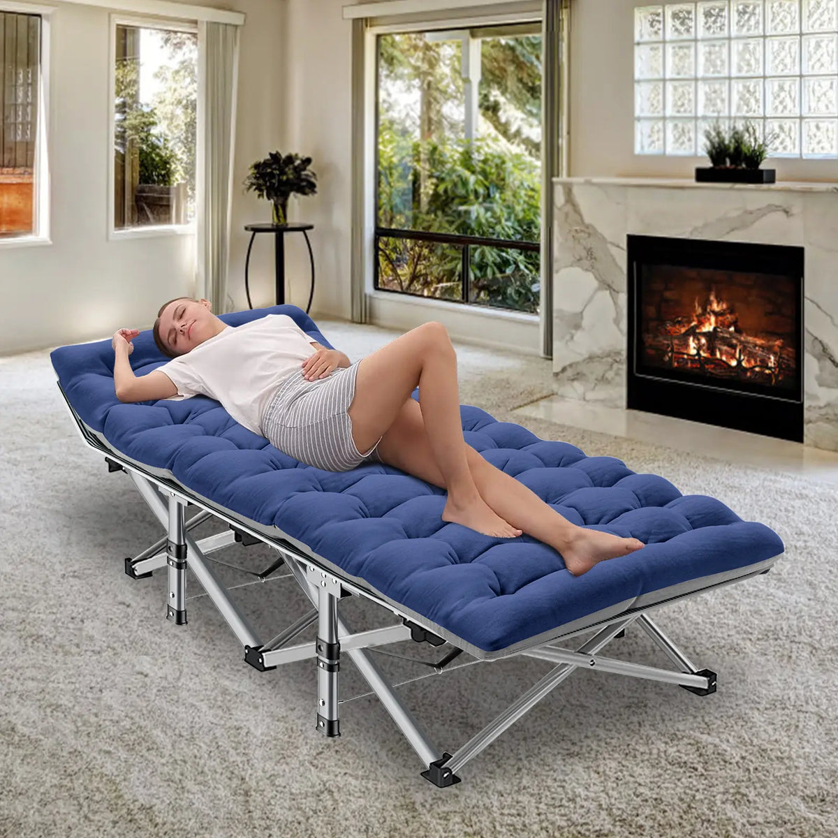 DoCred XXL Folding Camping Cot with Mattress, 880-Lb Heavy-Duty Portable Bed
