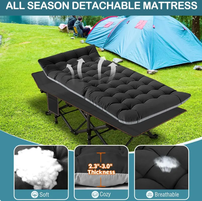 DoCred XXL Folding Camping Cot with Mattress, 880-Lb Heavy-Duty Portable Bed
