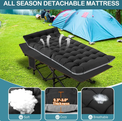 DoCred XXL Folding Camping Cot with Mattress, 880-Lb Heavy-Duty Portable Bed