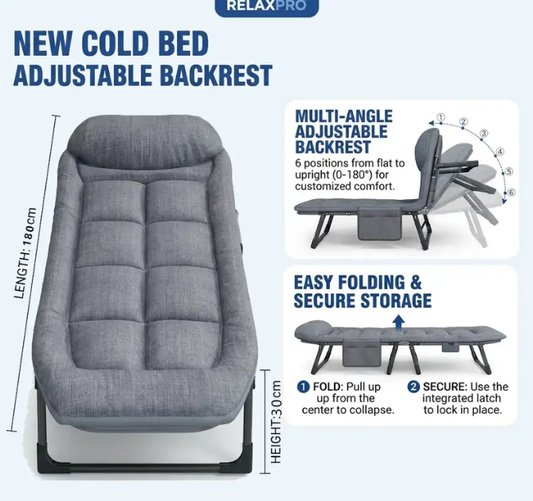 6-Position Adjustable Folding Bed – Portable Comfort for Lounging & Rest