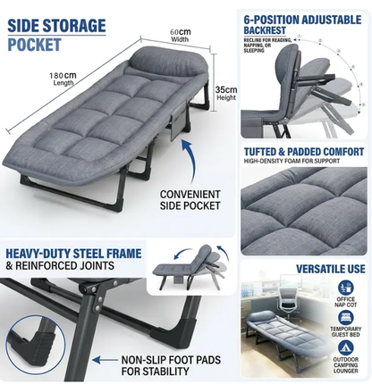 6-Position Adjustable Folding Bed – Portable Comfort for Lounging & Rest