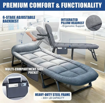 6-Position Adjustable Folding Bed – Portable Comfort for Lounging & Rest