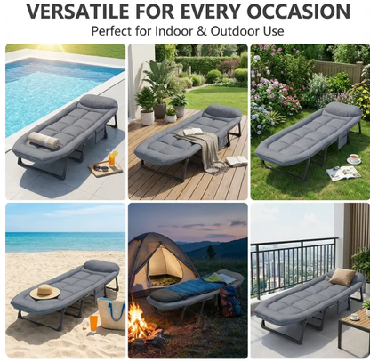 6-Position Adjustable Folding Bed – Portable Comfort for Lounging & Rest