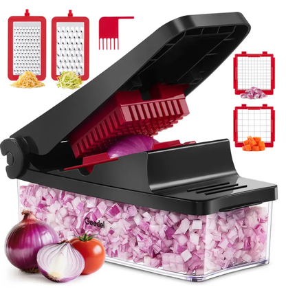 Geedel 4-in-1 Vegetable Chopper with Container, Slicer, Dicer, Grater & Shredder for Fast Salad Prep