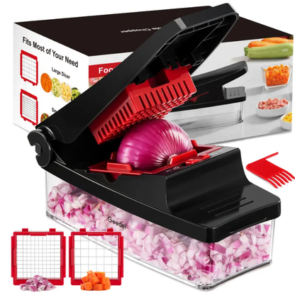 Geedel 4-in-1 Vegetable Chopper with Container, Slicer, Dicer, Grater & Shredder for Fast Salad Prep