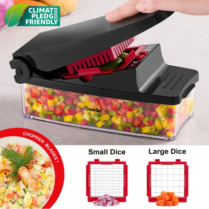 Geedel 4-in-1 Vegetable Chopper with Container, Slicer, Dicer, Grater & Shredder for Fast Salad Prep
