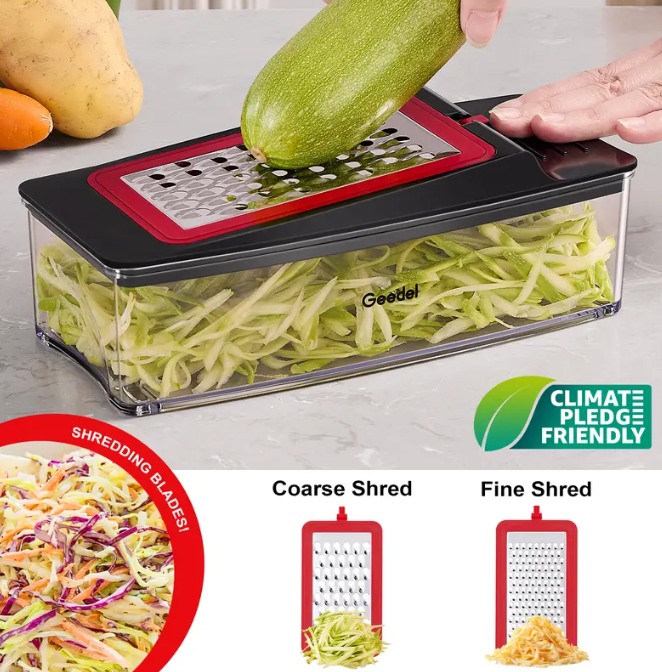 Geedel 4-in-1 Vegetable Chopper with Container, Slicer, Dicer, Grater & Shredder for Fast Salad Prep
