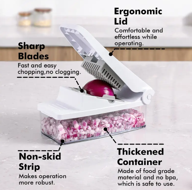 Geedel 4-in-1 Vegetable Chopper with Container, Slicer, Dicer, Grater & Shredder for Fast Salad Prep