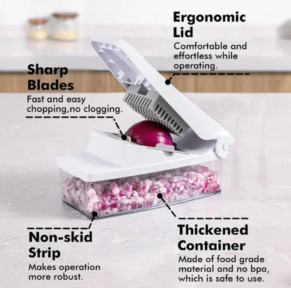 Geedel 4-in-1 Vegetable Chopper with Container, Slicer, Dicer, Grater & Shredder for Fast Salad Prep