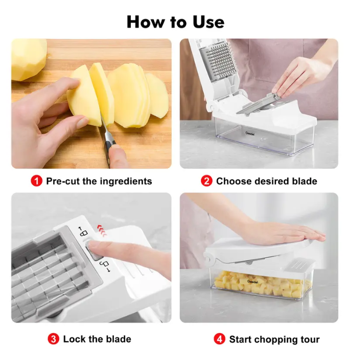 Geedel 4-in-1 Vegetable Chopper with Container, Slicer, Dicer, Grater & Shredder for Fast Salad Prep