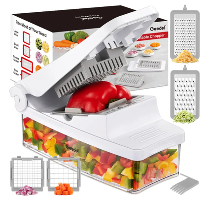 Geedel 4-in-1 Vegetable Chopper with Container, Slicer, Dicer, Grater & Shredder for Fast Salad Prep