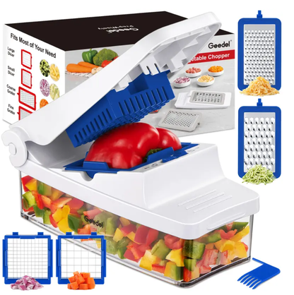 Geedel 4-in-1 Vegetable Chopper with Container, Slicer, Dicer, Grater & Shredder for Fast Salad Prep