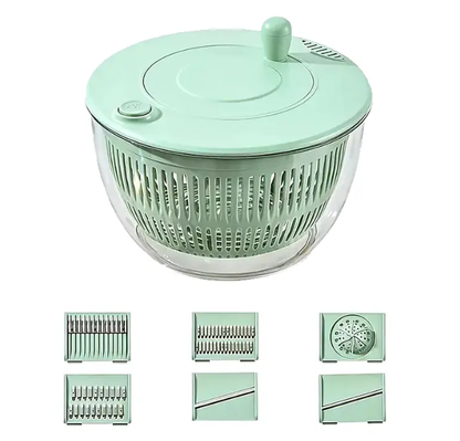 UFORU 5.3 Qt Family-Size Salad Spinner Set, 3-in-1 Rotating Washer, Colander & 5-Blade Slicer with Citrus Juicer and Cheese Prep Tools