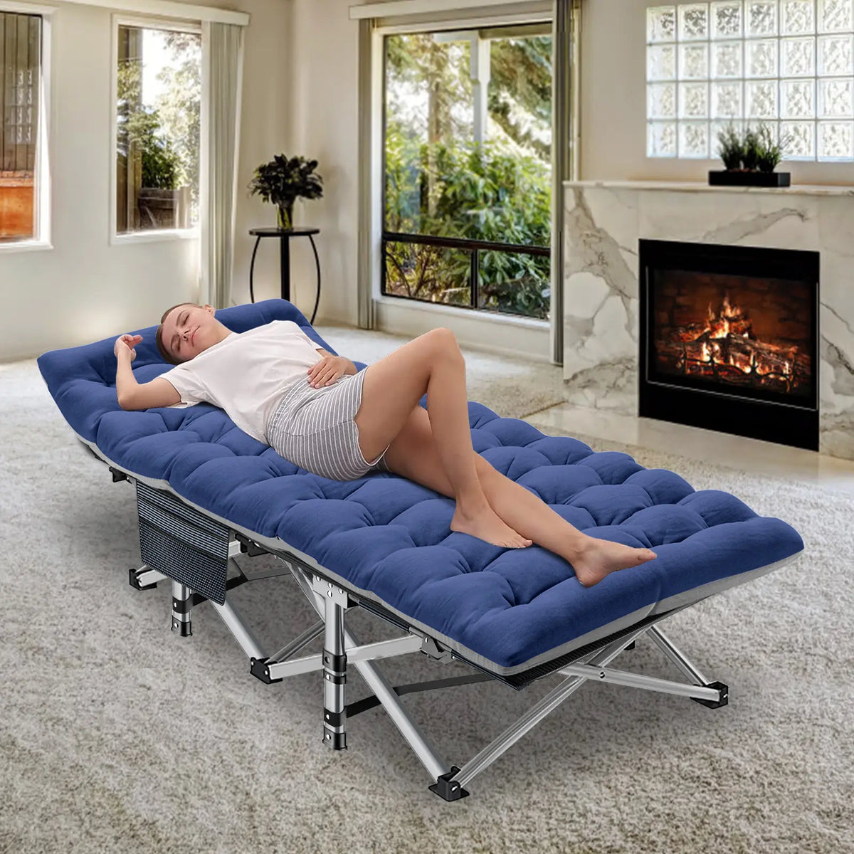 DoCred XXL Folding Camping Cot with Mattress, 880-Lb Heavy-Duty Portable Bed